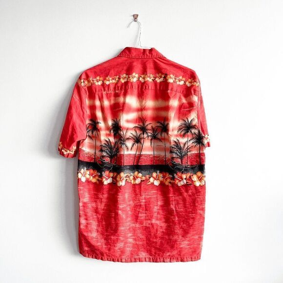 Winnie Fashion Mens Floral Sunset Short Sleeve Button Up Hawaiian Shirt Red XL - Picture 2 of 7